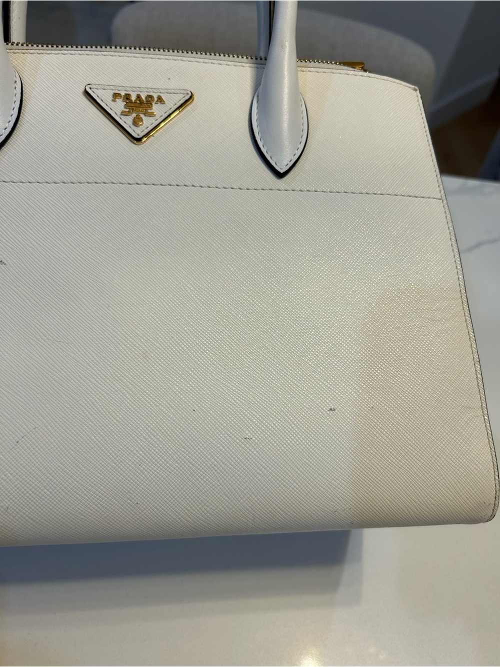 Prada White City Calfskin Saffiano Greche Paradigme Bag. NO SHOULDER STRAP - Picture 2 of 16